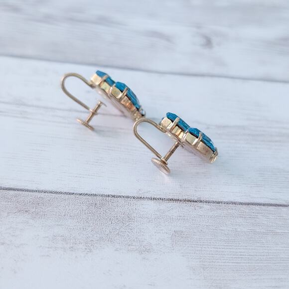 Vintage Screw Back Earrings Stunning Bright Blue & Clear Gems - Picture 7 of 7